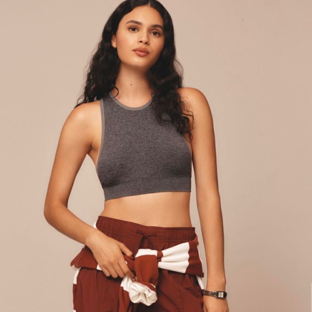 Anthropologie The Reegan Seamless Ribbed Cropped High Neck Tank Top L/XL